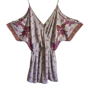 ASTR the Label Grey/Purple Floral Paisley Romper Cold Shoulder Size XS